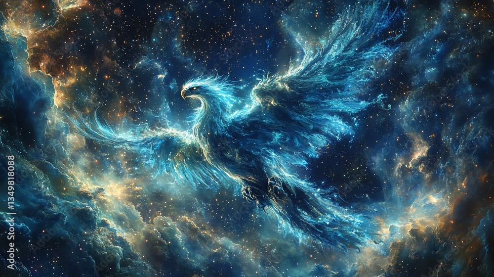 Fototapeta premium Celestial Phoenix Soaring Through Cosmic Nebula