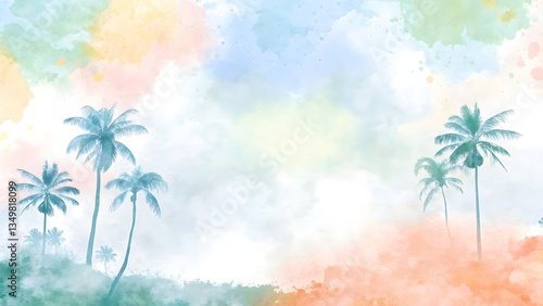 Vibrant watercolor tropical background with artist
