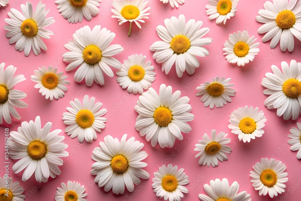 Obraz premium Daisies on a Soft Pink Background. Daisies on a Pink Background. Fresh Daisies Arranged.