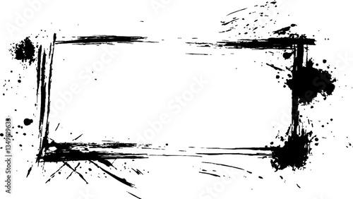 Dry brush painted grunge frame with black paint on white background. Abstract grunge frame banner design element. brush painted frame with copy space, creativity grunge design element