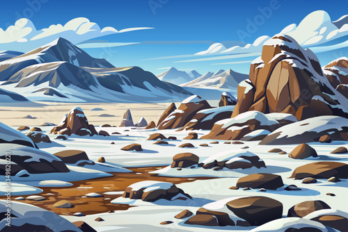 winter landscape with rocky mountains and snow vector background