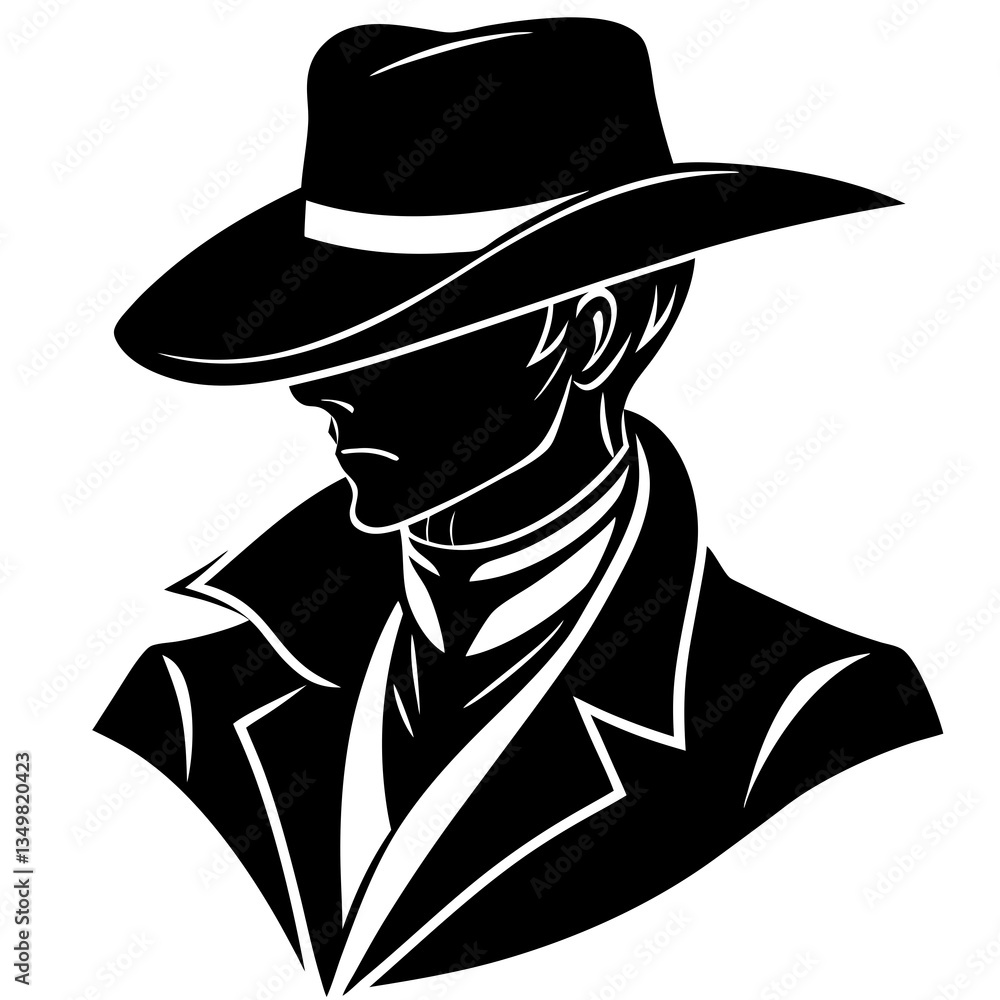 Man Wearing Hat Black Silhouette Man Wearing Hat Black Silhouette