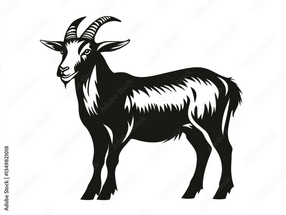 Fototapeta premium Black and white goat illustration