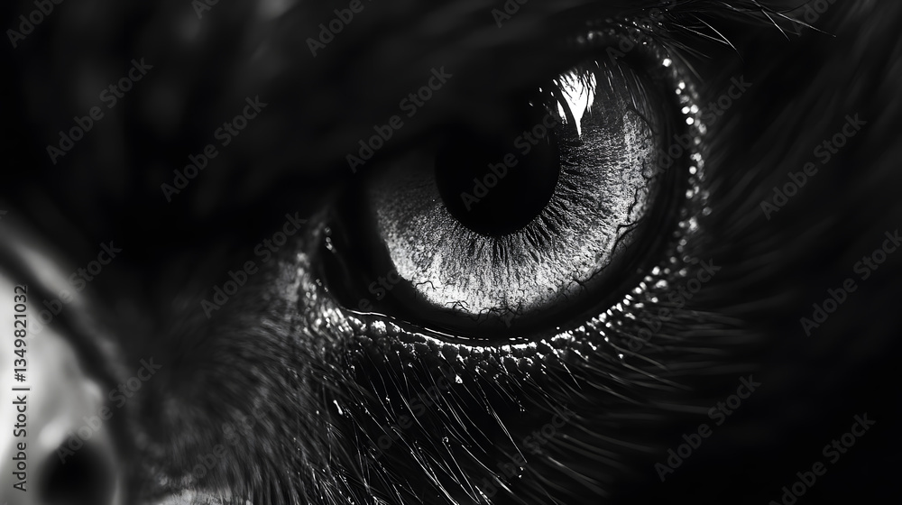 Intense gaze: Eye of an eagle, a monochrome image capturing the keen gaze of an eagle, showcasing the intricate details of its eye Intense gaze: Eye of an eagle, a monochrome image capturing the keen gaze of an eagle, showcasing the intricate details of its eye