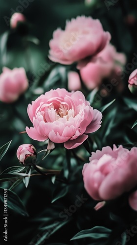 Beautiful Pink Peonies Blooming in a Lush Garden During a Sunny Afternoon in ...