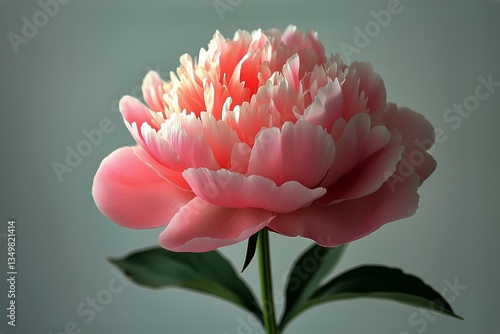 Pink Peony Blossom With Delicate Petals Against a Light Background in a Seren...