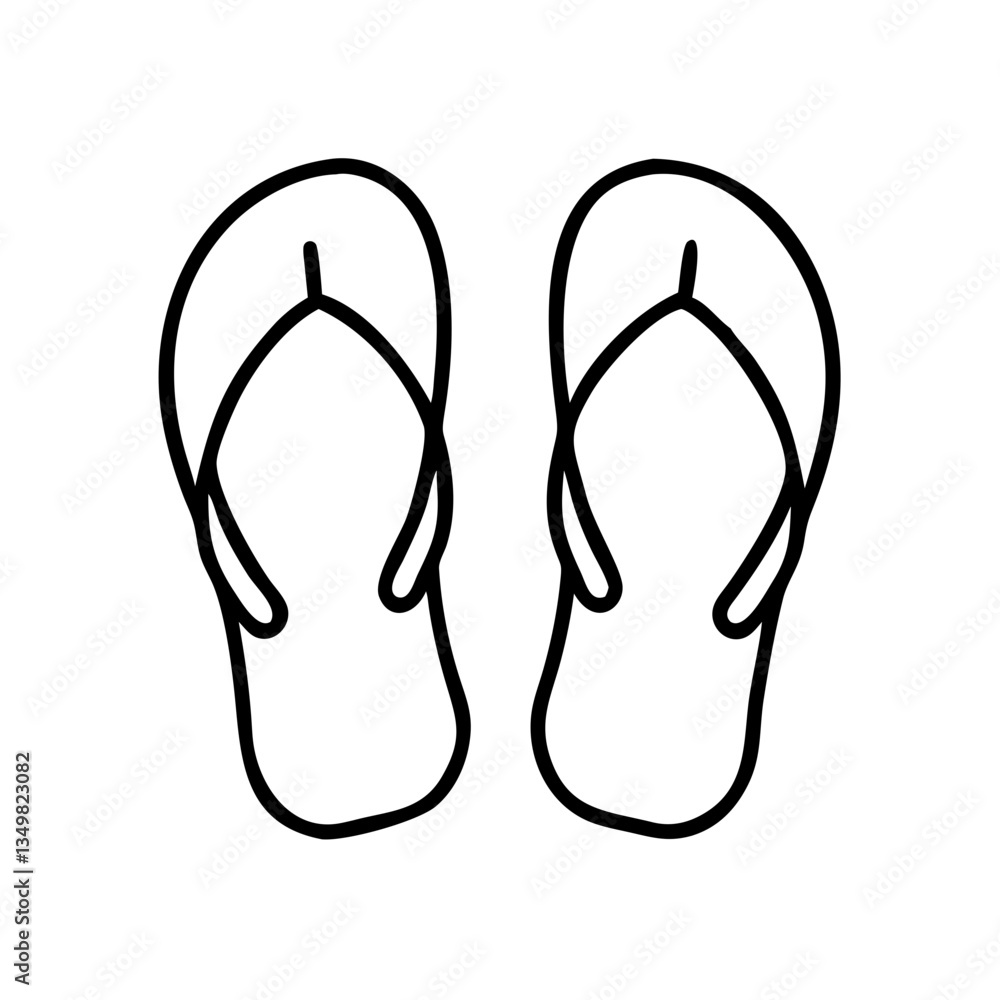 Outline of flip-flops in a minimalist style on a white background Outline of flip-flops in a minimalist style on a white background