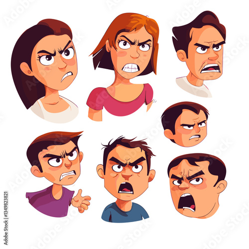 Family conflicts expressed through cartoon angry faces

