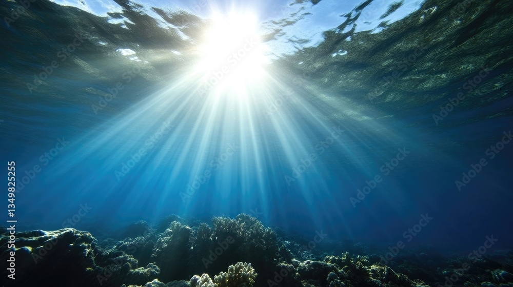 Sunlight piercing underwater coral reef Sunlight piercing underwater coral reef