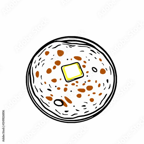 black outline vector of a plate of aloo paratha with a dollop of butter on top