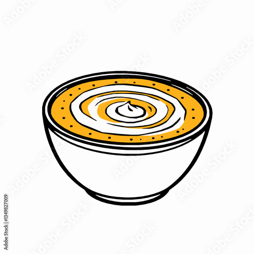 black outline vector of a bowl of dal makhani with a swirl of cream on top