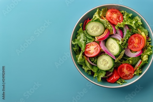 Fresh Salad Bowl Featuring Vibrant Vegetables on a Blue Background