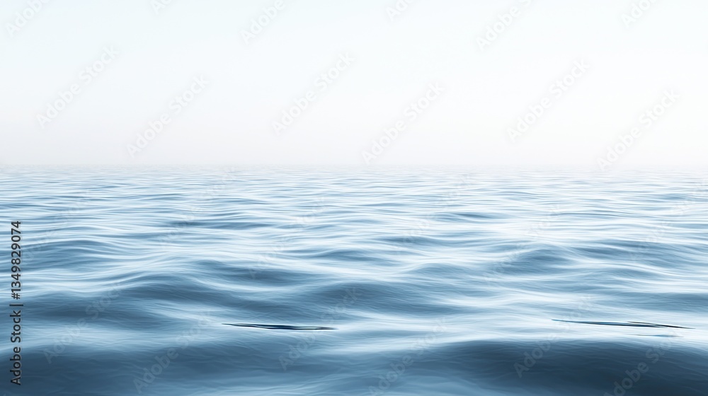 Naklejka premium Misty ocean surface, calm waves, tranquil scene, coastal background