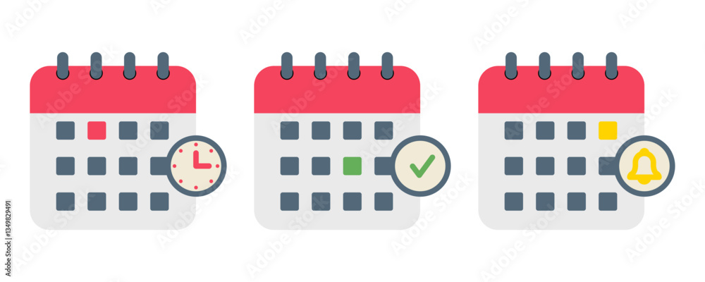 Fototapeta premium flat calendar icons for scheduling, reminders, and alerts.