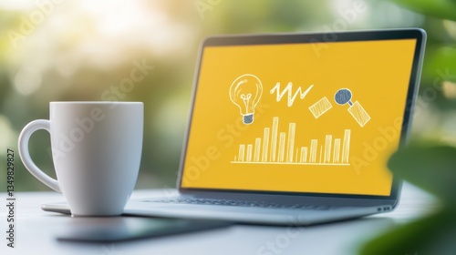 Boost your productivity, laptop, chart and coffee for a successful workday 