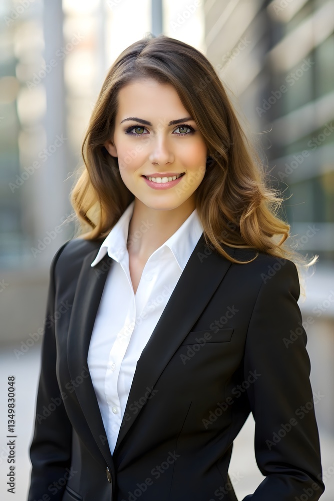 Confident Young Businesswoman in Black Suit and White Shirt – Professional Look. Businesswoman Wearing Black Suit. Confident Young Businesswoman in Black Suit and White Shirt – Professional Look. Businesswoman Wearing Black Suit.