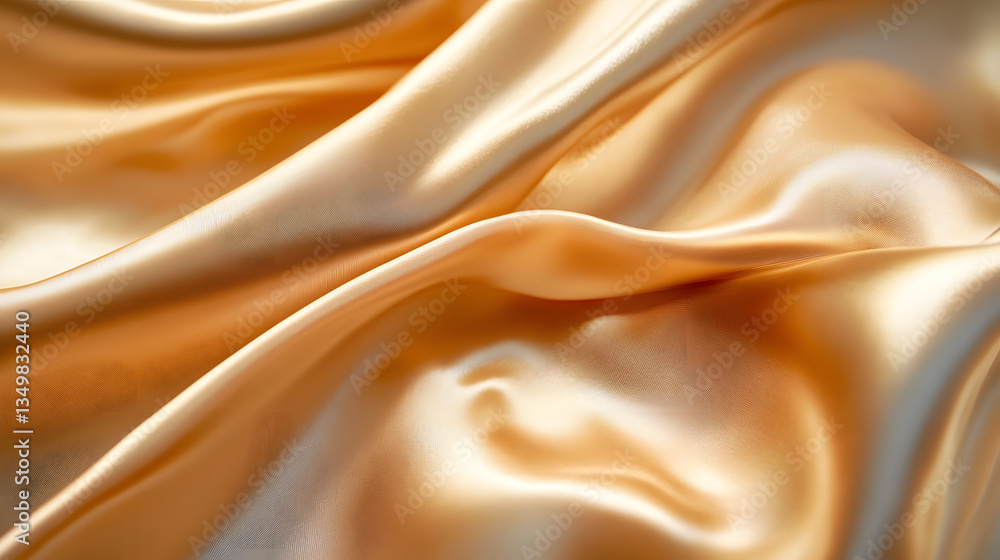 Obraz premium Golden Silk Fabric: The image presents a close-up of luxurious golden silk fabric, its lustrous surface rippling and flowing with elegant folds, creating a sense of opulence and texture. 