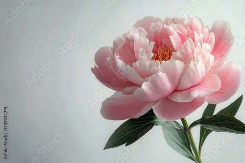 Pink Peony Blossom With Delicate Petals Against a Light Background in a Seren...