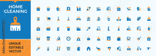 Home Cleaning color icon collection. Contain filled symbols disinfect, wash, home, cleaner, hygiene, dishwasher and more. Filled icons collection. Cleaning icon. Pixel perfect.