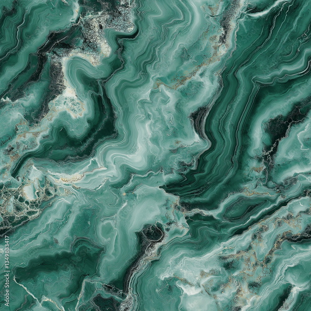 Naklejka premium Stella Maestro Polished Teal Quartzite with Flowing White and Black Veins, Subtle Gold Seamless Pattern.