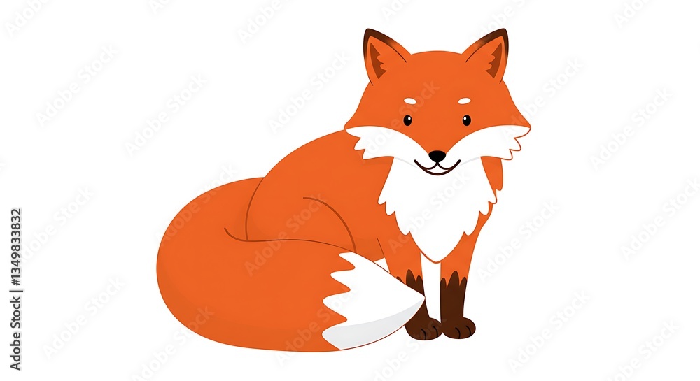 Cute Cartoon Fox Sitting with a Friendly Expression and White Background Cute Cartoon Fox Sitting with a Friendly Expression and White Background