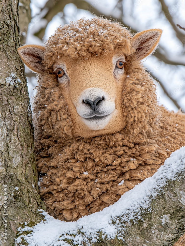 Fluffy Sheep in Winter Snow Fluffy Sheep in Winter Snow