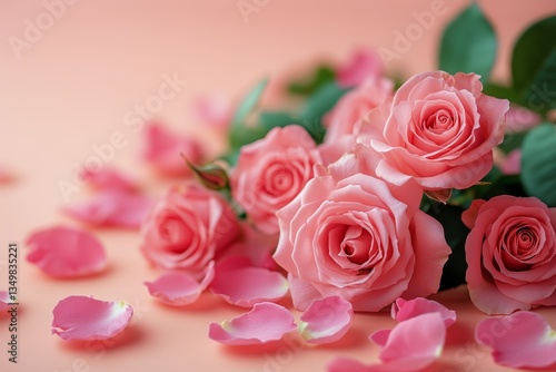 Beautiful Pink Roses With Petals Arranged on a Soft Background