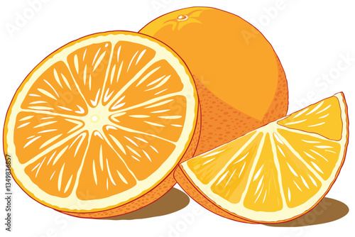 46 Vibrant orange slice, juicy citrus fruit, high detail, white background, photorealistic, macro photography, cross-section, fresh, bright colors, organic texture, studio lighting, food photography, 