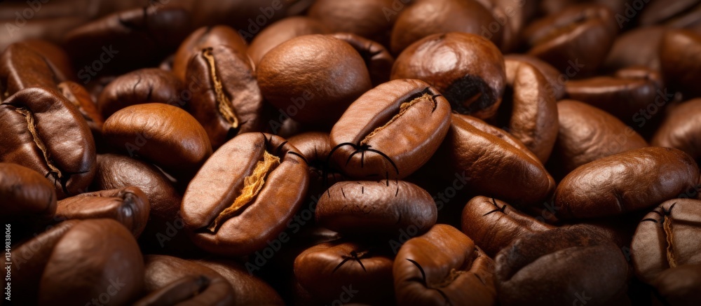 Fototapeta premium Close up view of aromatic hot roasted coffee beans with smoke. Generate AI image