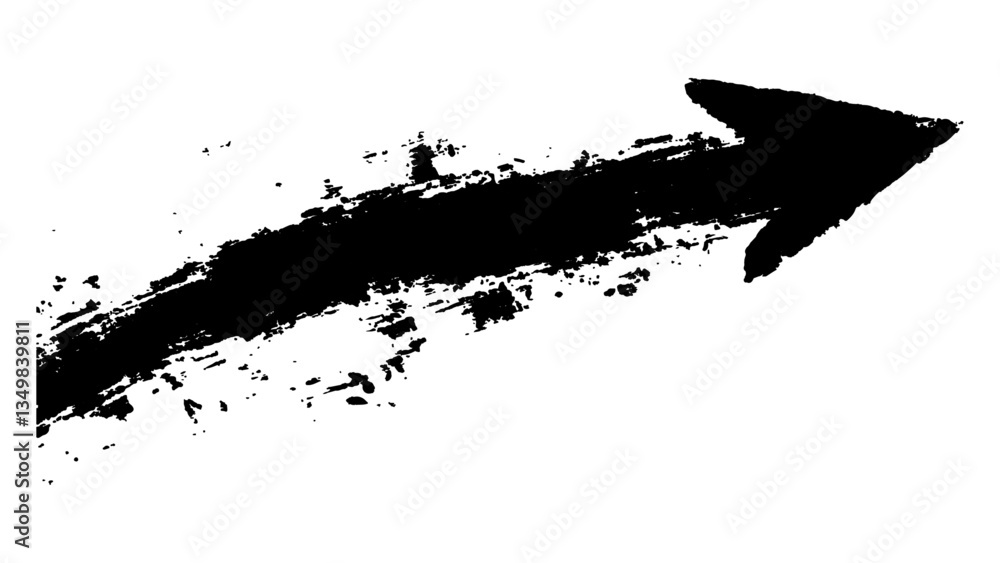 Fototapeta premium Abstract black grunge arrow on white background. Black arrow marker isolated with a hand-drawn effect on a white background. 