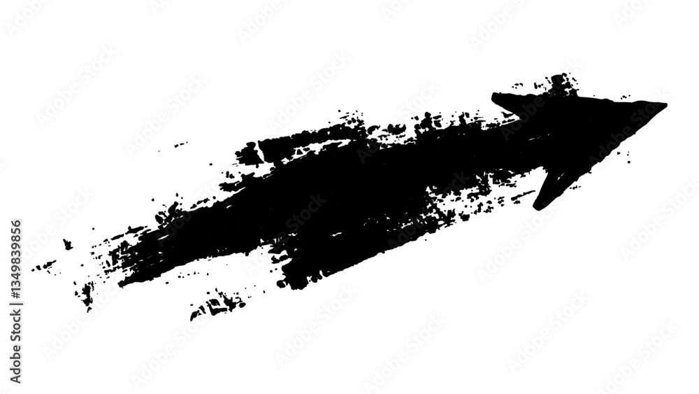 Obraz premium Abstract black grunge arrow on white background. Black arrow marker isolated with a hand-drawn effect on a white background. 