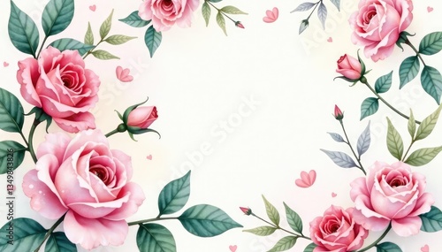 Delicate watercolor roses & leaves, soft pastel hues, interior, wallpaper design, decor
