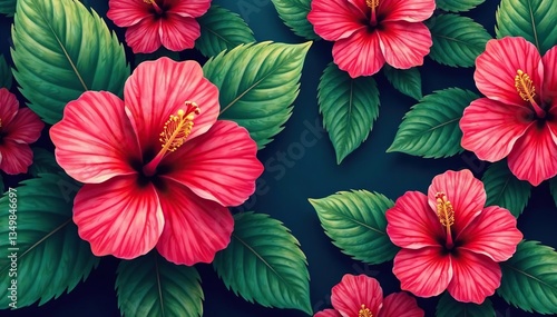 Wallpaper Mural Bold tropical hibiscus blooms, vibrant seamless print, summer, exotic Torontodigital.ca