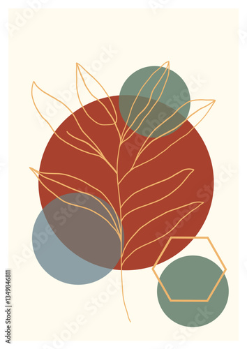 autumn leaves on white background.  boho poster