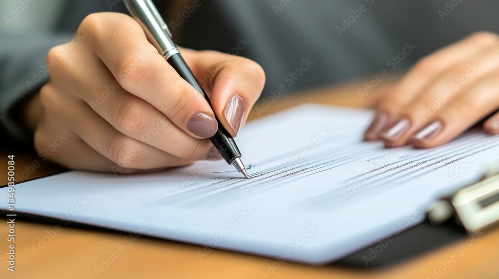 Close-up of Woman's Hands Filling Out a Form Close-up of Woman's Hands Filling Out a Form