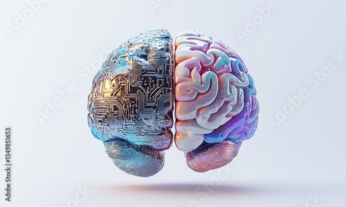 3D rendering of human brain showing the left and right hemispheres of the human brain work differently. Creativity and logical thinking structure.