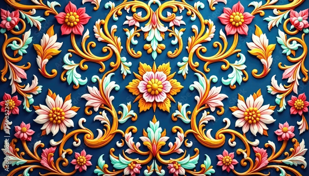 Intricate paisley pattern, swirling vines & floral motifs, illustration, element Intricate paisley pattern, swirling vines & floral motifs, illustration, element