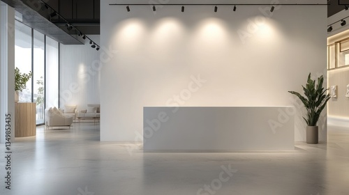 Modern reception desk in a bright, airy office space
