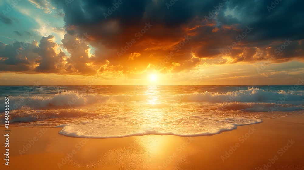 A Serene Sandy Beach Under a Bright Sun with a Dark Storm Cloud Above, Symbolizing Life's Balance of Joy and Caution A Serene Sandy Beach Under a Bright Sun with a Dark Storm Cloud Above, Symbolizing Life's Balance of Joy and Caution