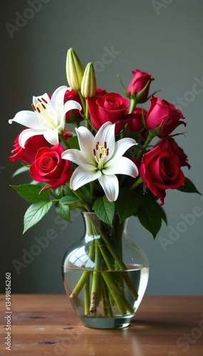 Wallpaper Mural A stunning floral arrangement of red roses and white lilies in a elegant vase, lilies, vase Torontodigital.ca