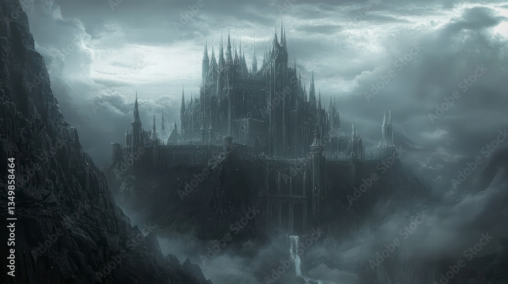 Mystical Fortress Amidst Clouds: A gothic fortress, silhouetted against a dramatic cloudy sky, evokes a sense of ancient mystery, strength and isolation. Its imposing spires reach towards the heavens. Mystical Fortress Amidst Clouds: A gothic fortress, silhouetted against a dramatic cloudy sky, evokes a sense of ancient mystery, strength and isolation. Its imposing spires reach towards the heavens.