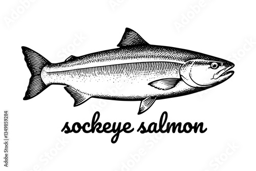 sockeye salmon Fish Vintage Engraved. Ink style, hand drawn illustration. vector illustration.anchovy Fish Vintage Engraved. Ink style, hand drawn illustration. vector illustration.