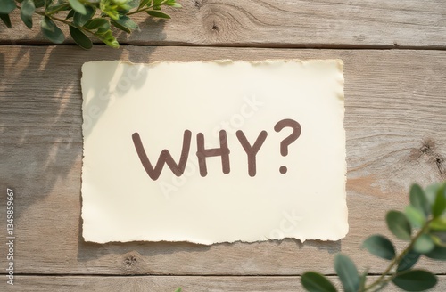 Question Mark on Paper, Wooden Background, Greenery