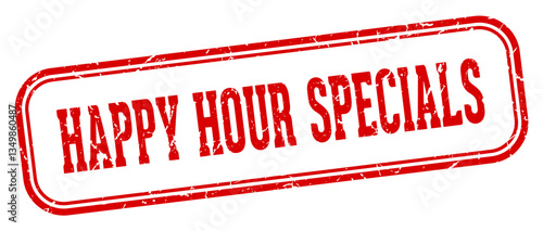 happy hour specials stamp. happy hour specials rectangular stamp on white background