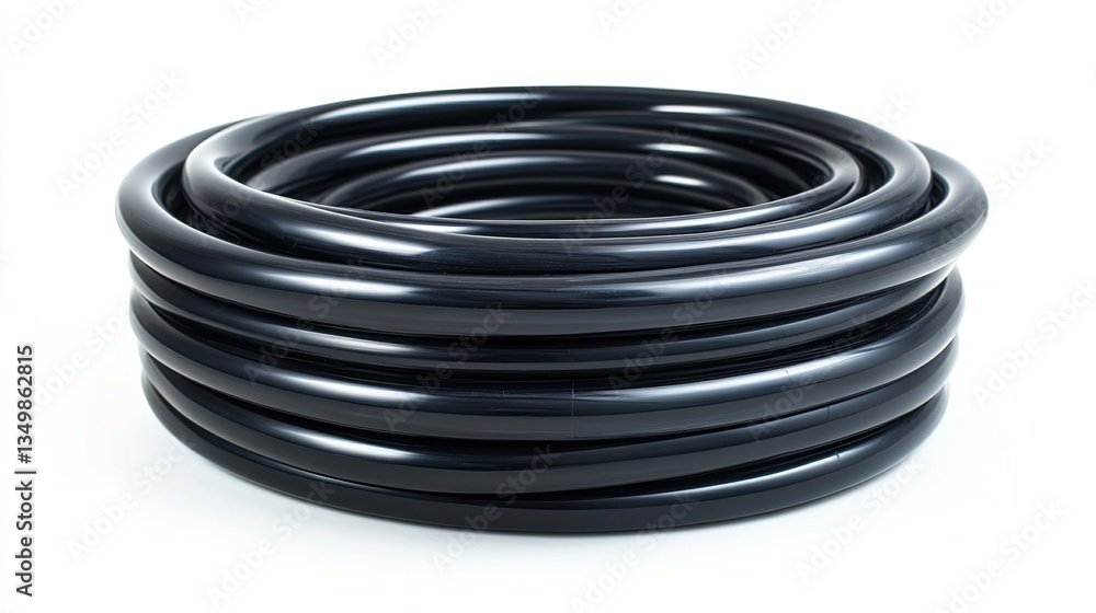 Large coil of black plastic tubing, isolated on transparent or white background Large coil of black plastic tubing, isolated on transparent or white background