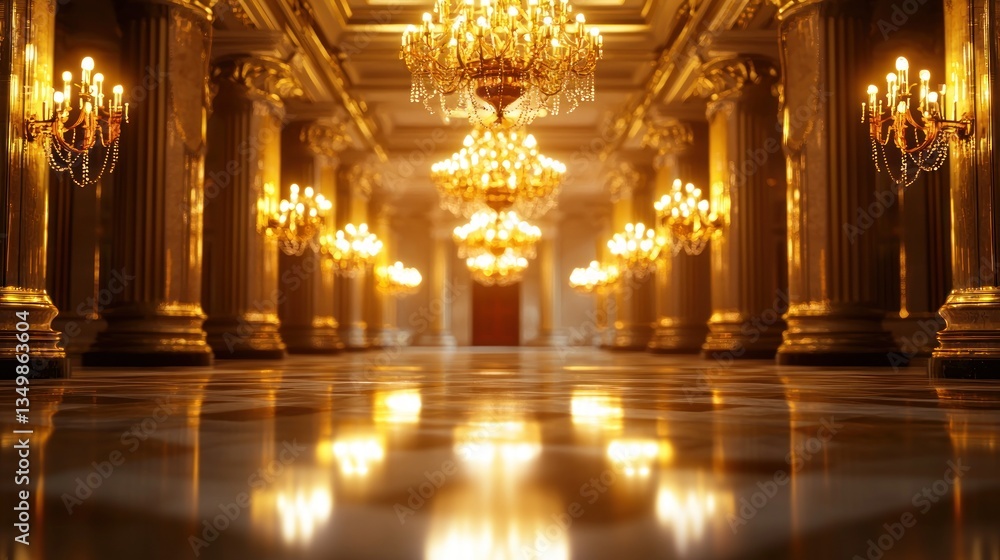 Obraz premium Opulent Grandeur: A Golden Hallway of Elegance