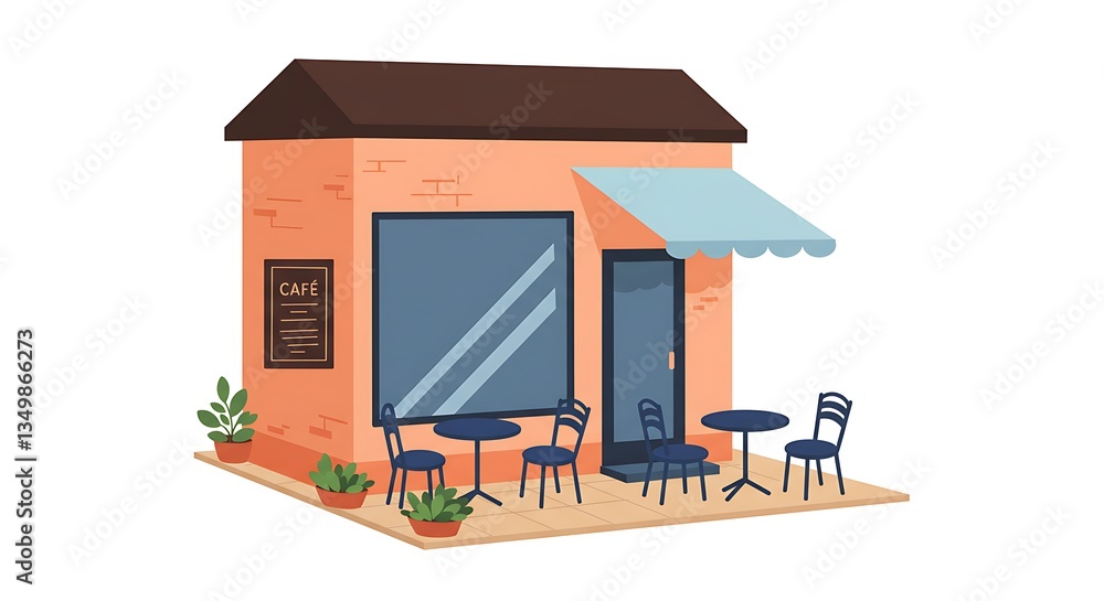 Charming Cafe with Outdoor Seating Area and Menu Sign Illustration Charming Cafe with Outdoor Seating Area and Menu Sign Illustration