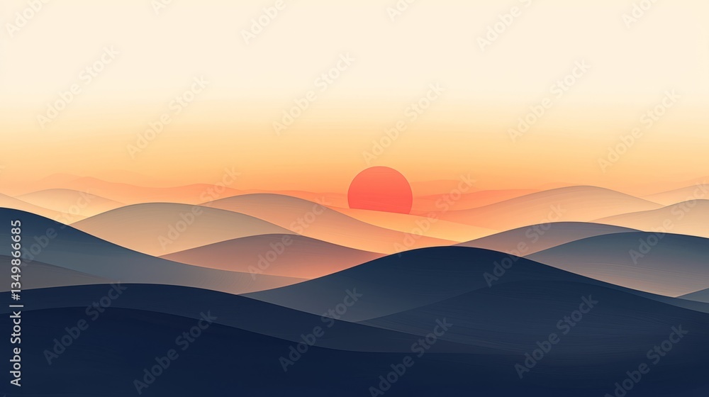 Obraz premium Serene Sunset Over Rolling Hills in Soft Pastel Tones at Dusk
