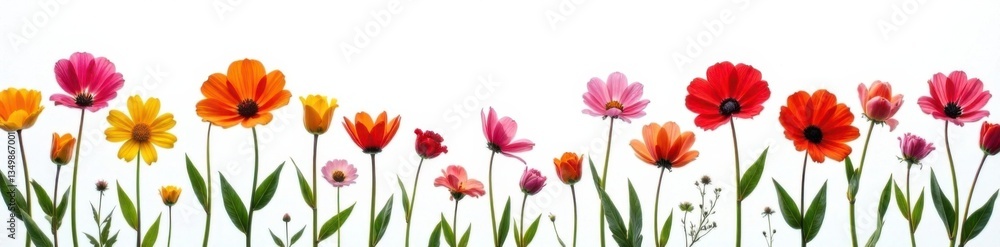 Bright flowers in bold outline against a simple white background, pop art style, floral arrangement Bright flowers in bold outline against a simple white background, pop art style, floral arrangement