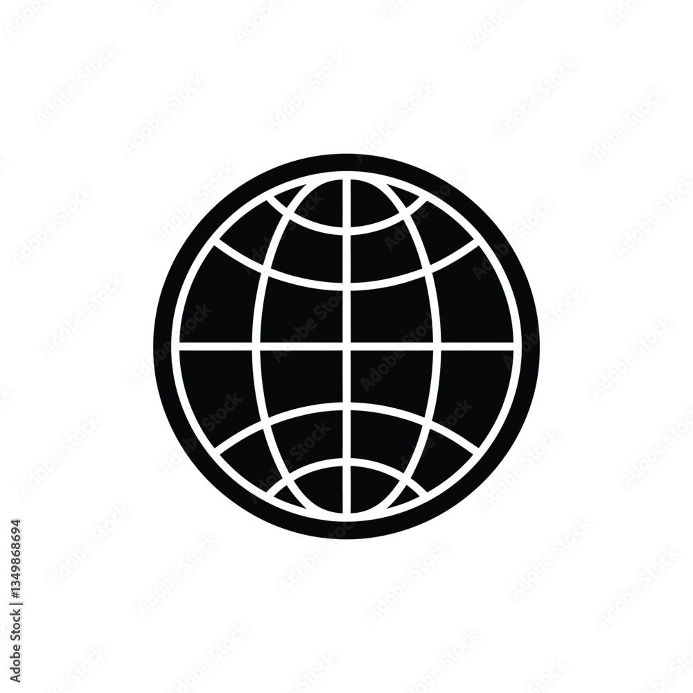Black and White Globe Icon for Global Connectivity and Internet Symbol, Globe Icon, Internet Icon, vector Black and White Globe Icon for Global Connectivity and Internet Symbol, Globe Icon, Internet Icon, vector